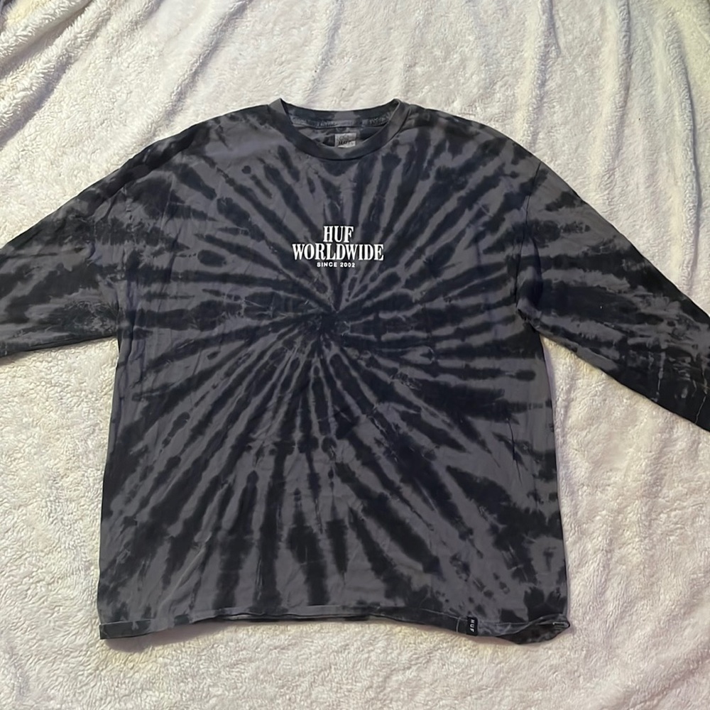 HUF Long Sleeve Shirt, large size, tie dye black and gray color